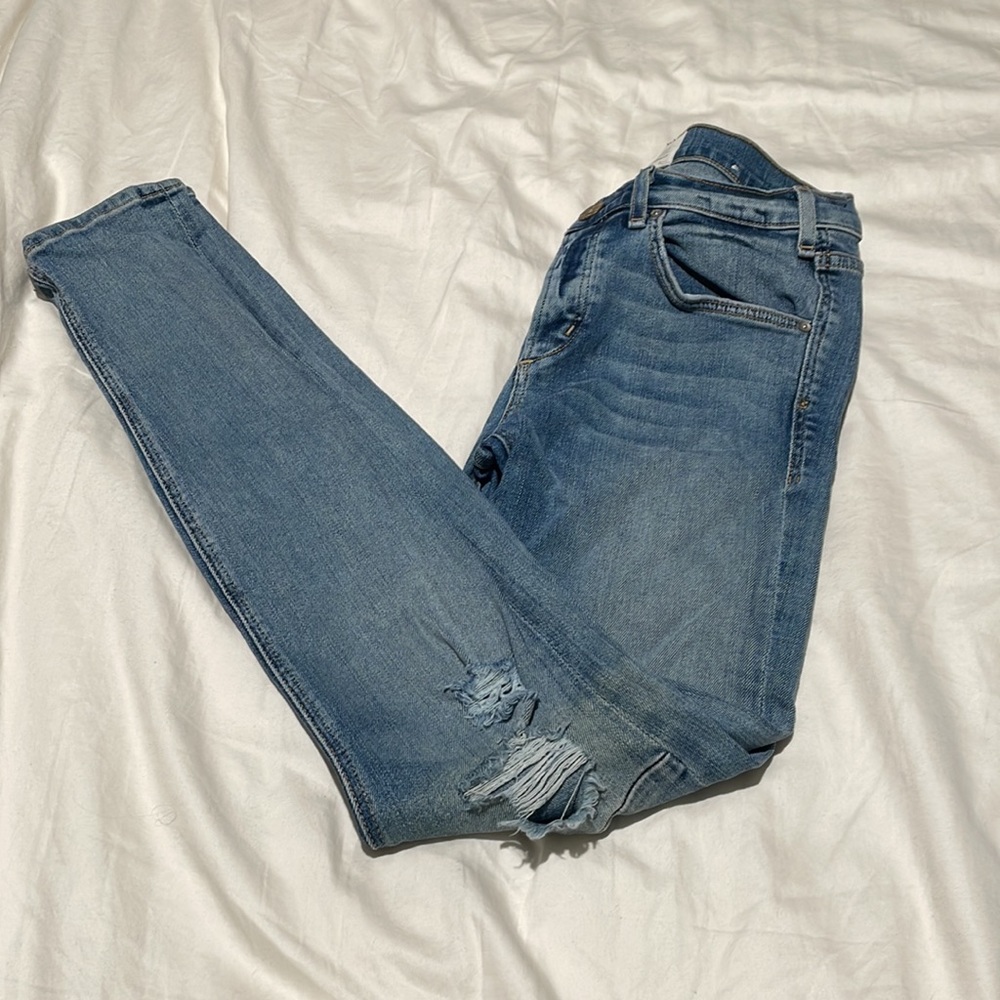 McGuire Anthropologie Skinny Distressed Jean Light Wash Blue